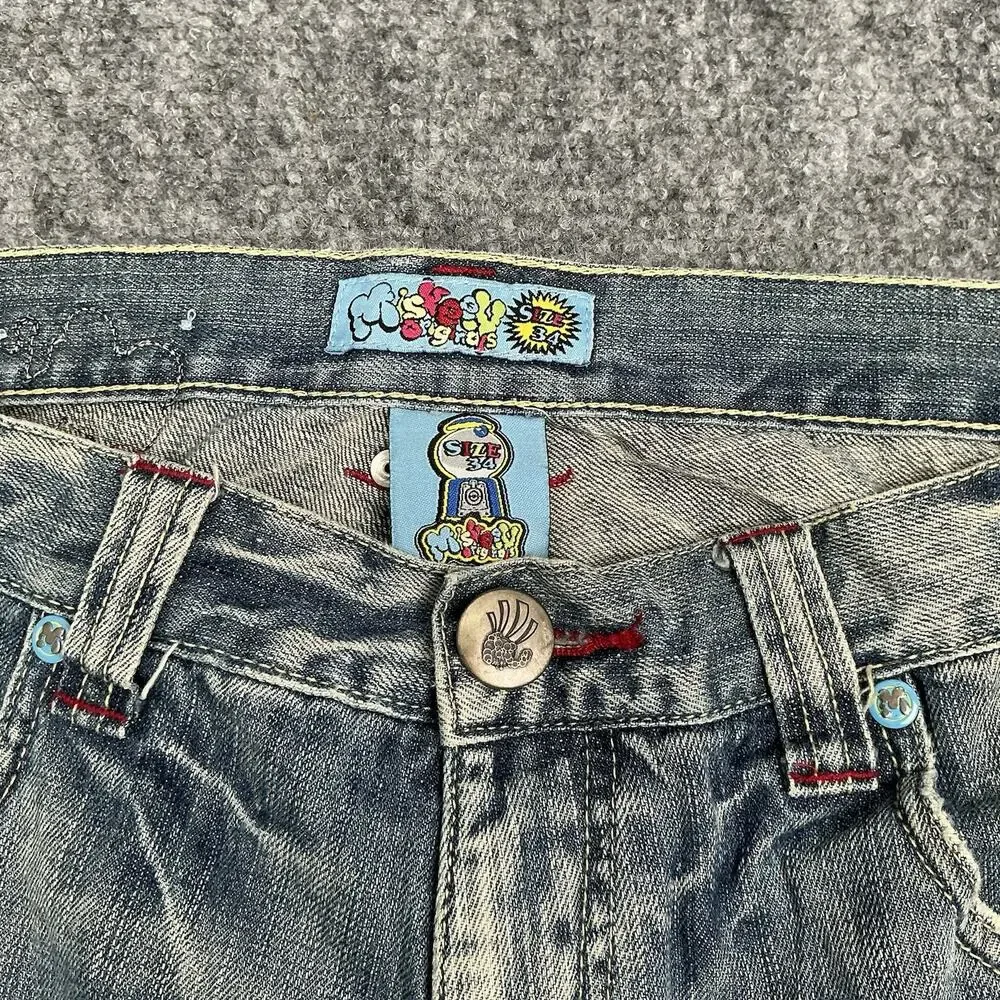 Y2K Miskeen Jorts Baggy Skater Hip Hop Embroidered Back Pocket Size 34